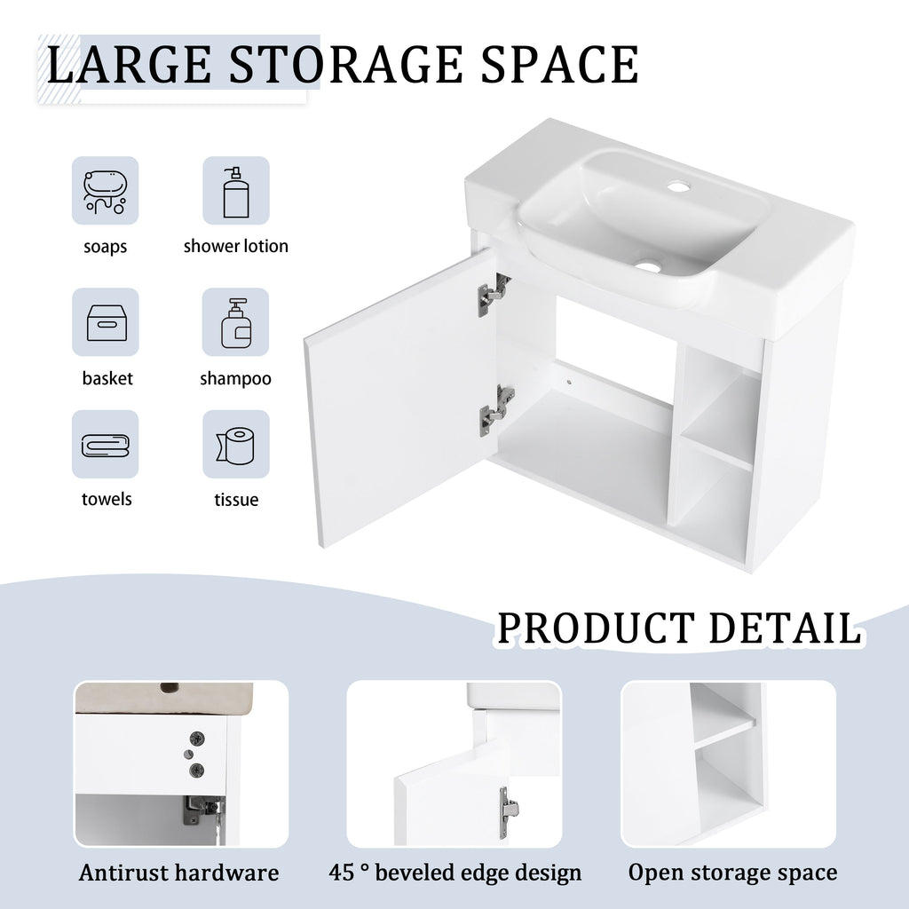 24'' Wall-Mounted Bathroom Vanity with Ceramic Sink - Glossy White