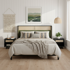 Queen Size Bed Frame with Plush Green Upholstered Headboard - Green