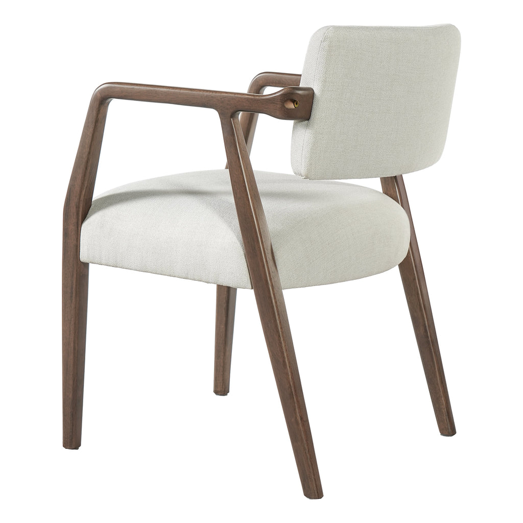 Mid-Century Rubber Wood Upholstered Dining Armchair Set of 2 - Beige