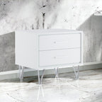 White Accent Table with Storage Drawers and Chrome Legs