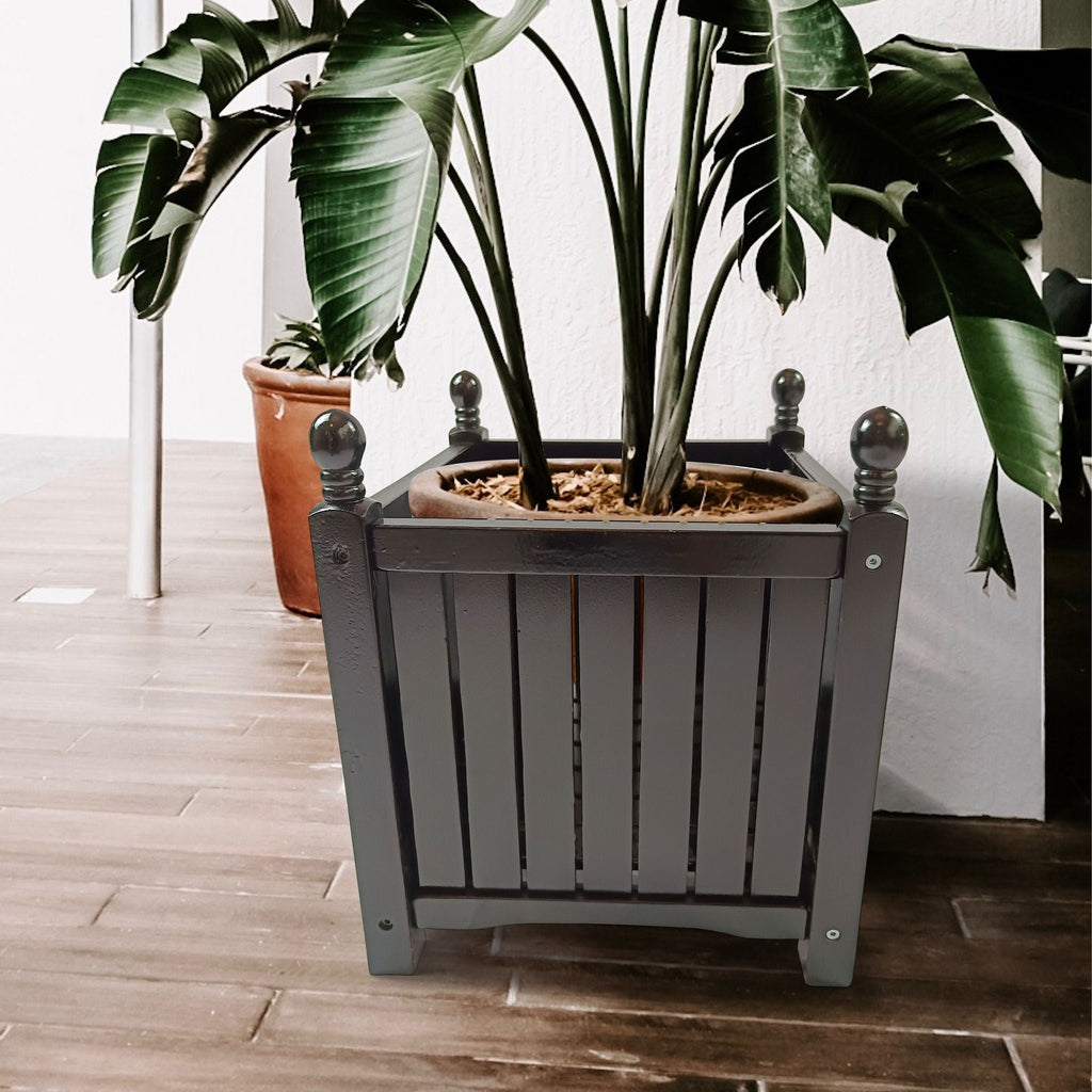 Square Outdoor Planter with Solid Wood Construction - Black