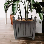 Square Outdoor Planter with Solid Wood Construction - Black