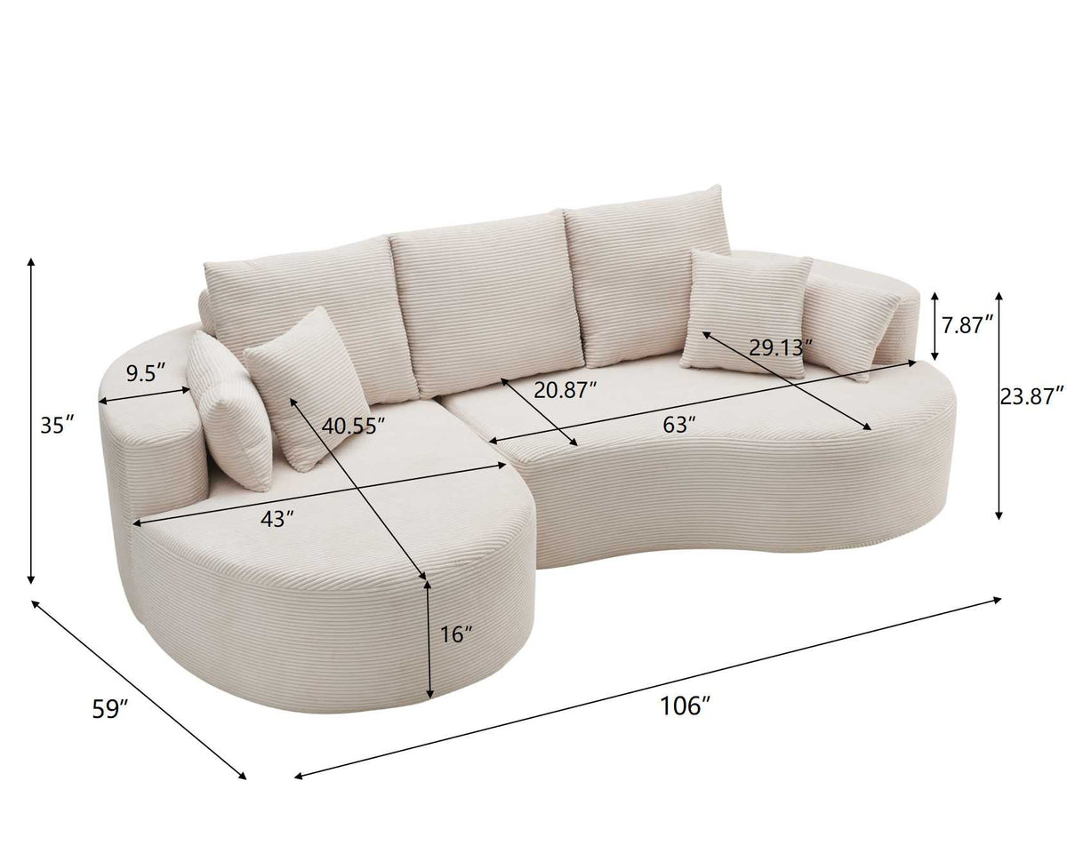 106 In. 2-Piece Fabric Cloud Curved Sectional Sofa