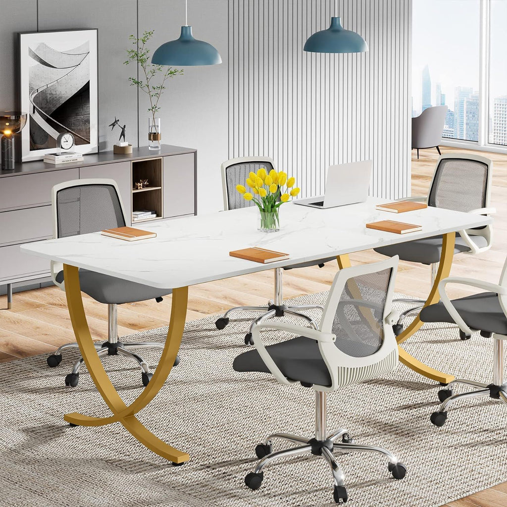 Executive Office Computer Desk with E0 Board - White / Gold