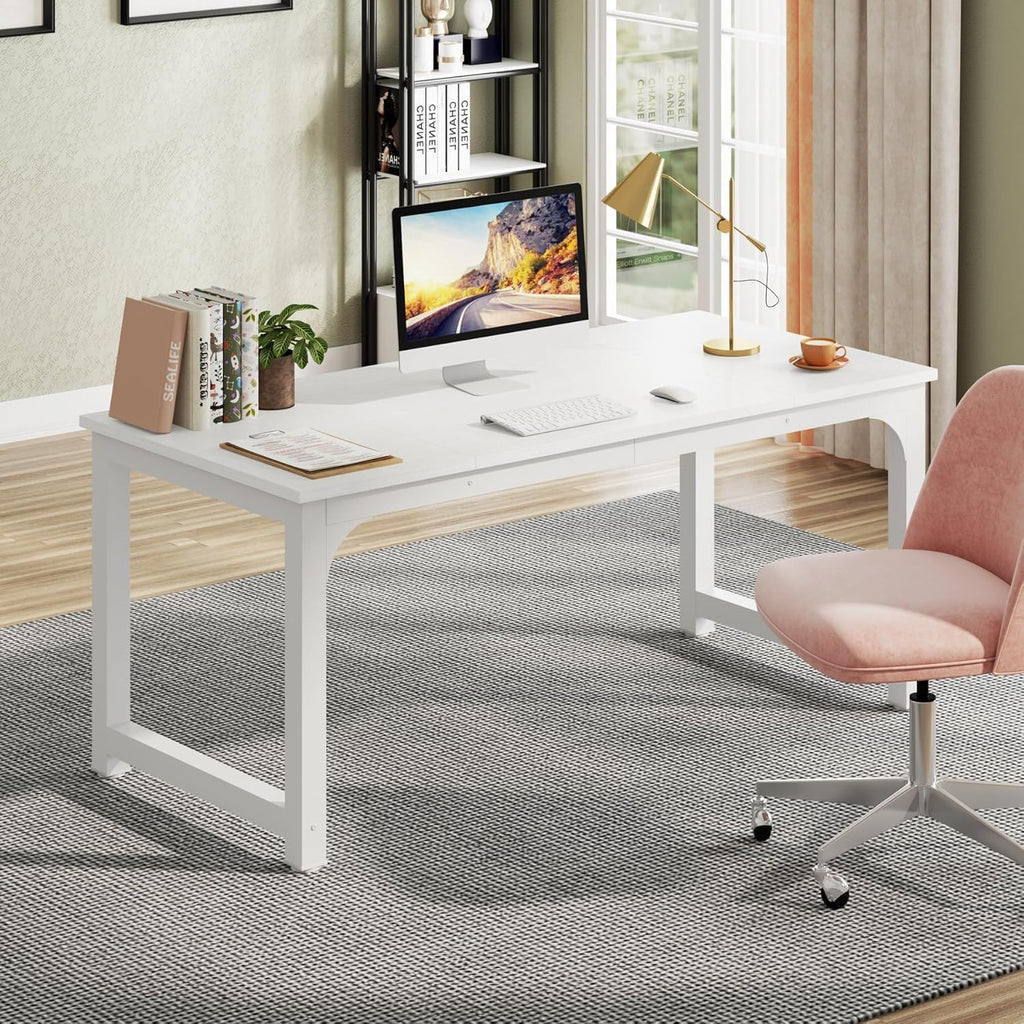 Large Executive Desk with Thick Frame - White
