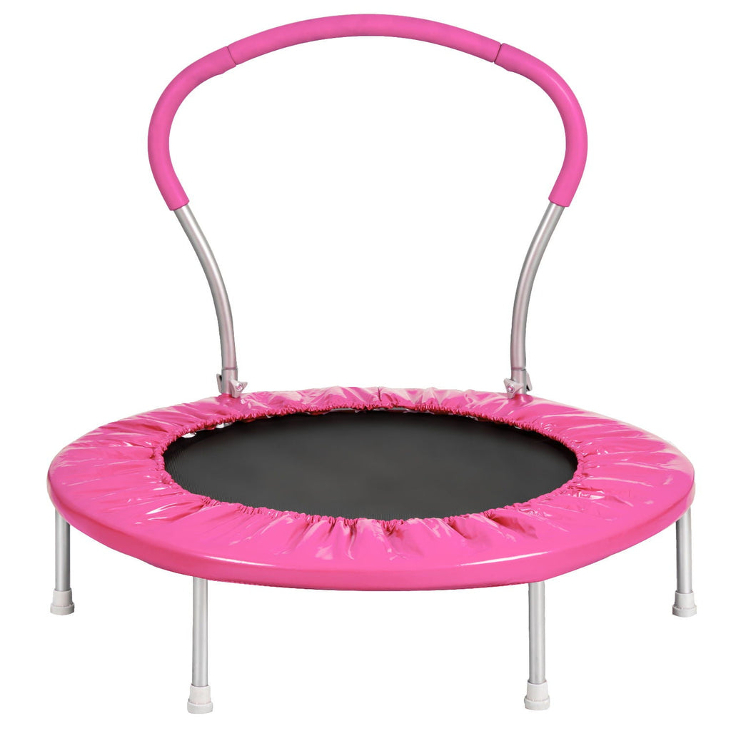 Compact Kids Trampoline With Handle – Adjustable Metal Frame - Light Blue or Pink