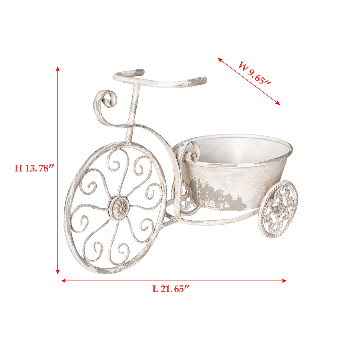 Rustic Bicycle Metal Wire Wall Planter Basket with Vintage Design - Grey and White