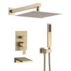 Modern 10" Wall Mounted Rainfall Shower Head System with Handheld Shower - Gold or Black