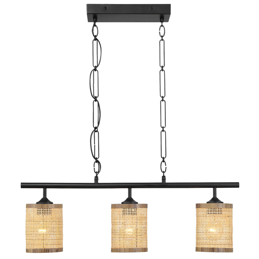 Elysian - 3 Lights Island With Natural Shade Farmhouse Chain Ceiling Lamp