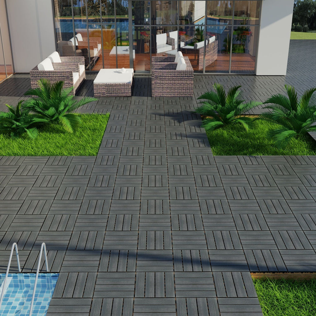 Weather Resistant Interlocking Deck Tiles - Light Brown or Dark Gray