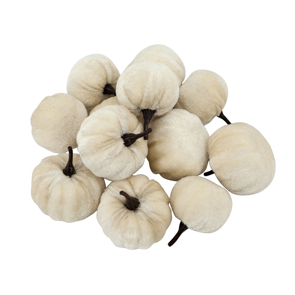 White Velvet Pumpkin Set with Mesh Bag - Sculptures & Figurines