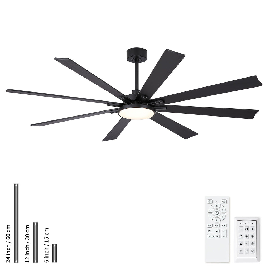Large Ceiling Fan with Dimmable LED Light and Remote Control - Black or Dark Brown