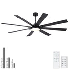 Large Ceiling Fan with Dimmable LED Light and Remote Control - Black or Dark Brown