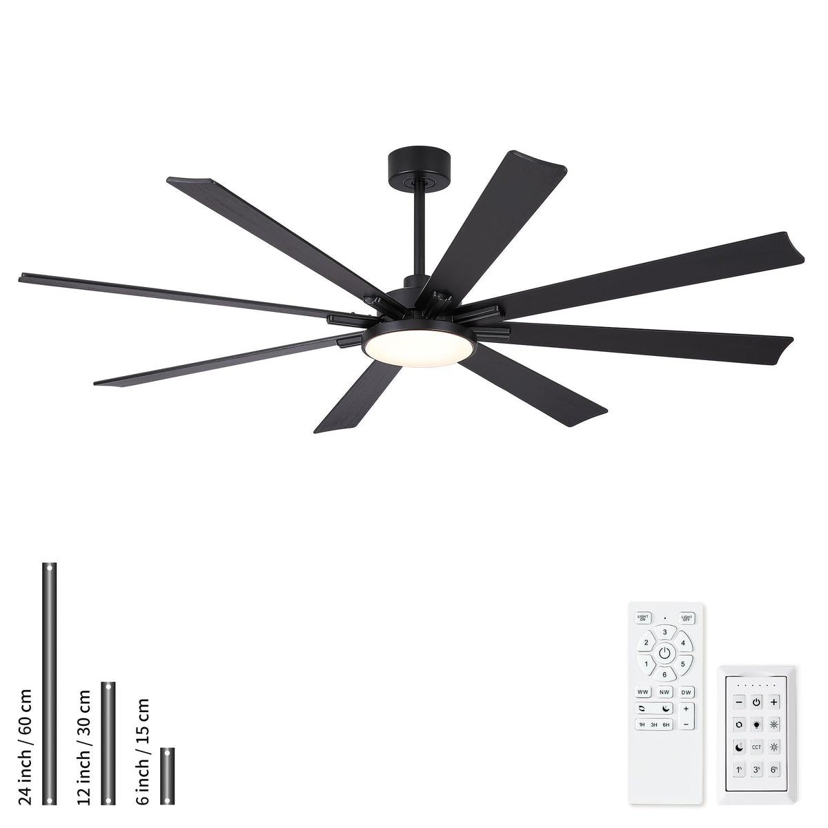 Large Ceiling Fan with Dimmable LED Light and Remote Control - Black or Dark Brown