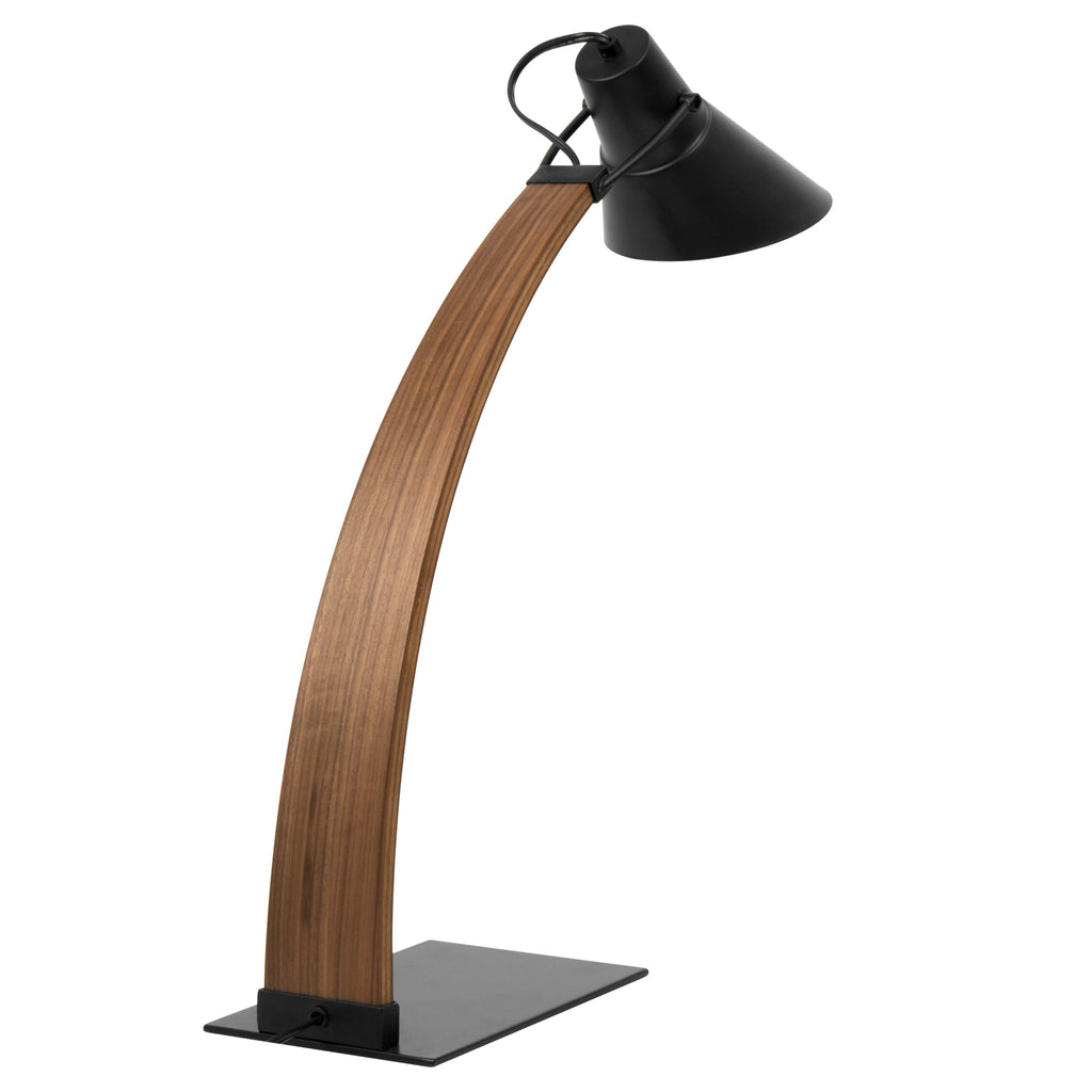 Noah Mid-Century Modern Table Lamp with Adjustable Black Shade - Walnut and Black