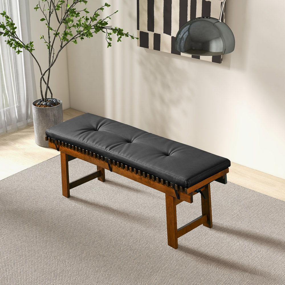 Black Upholstered Bench with Solid Wood Frame - Lucia