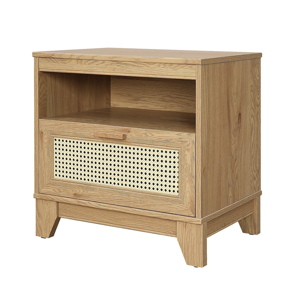 Modern Cane Accent Nightstand with 1 Drawer - Black or Light Brown