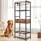 Adjustable Dog Feeding Station with Storage Shelves - Black / Dark Brown