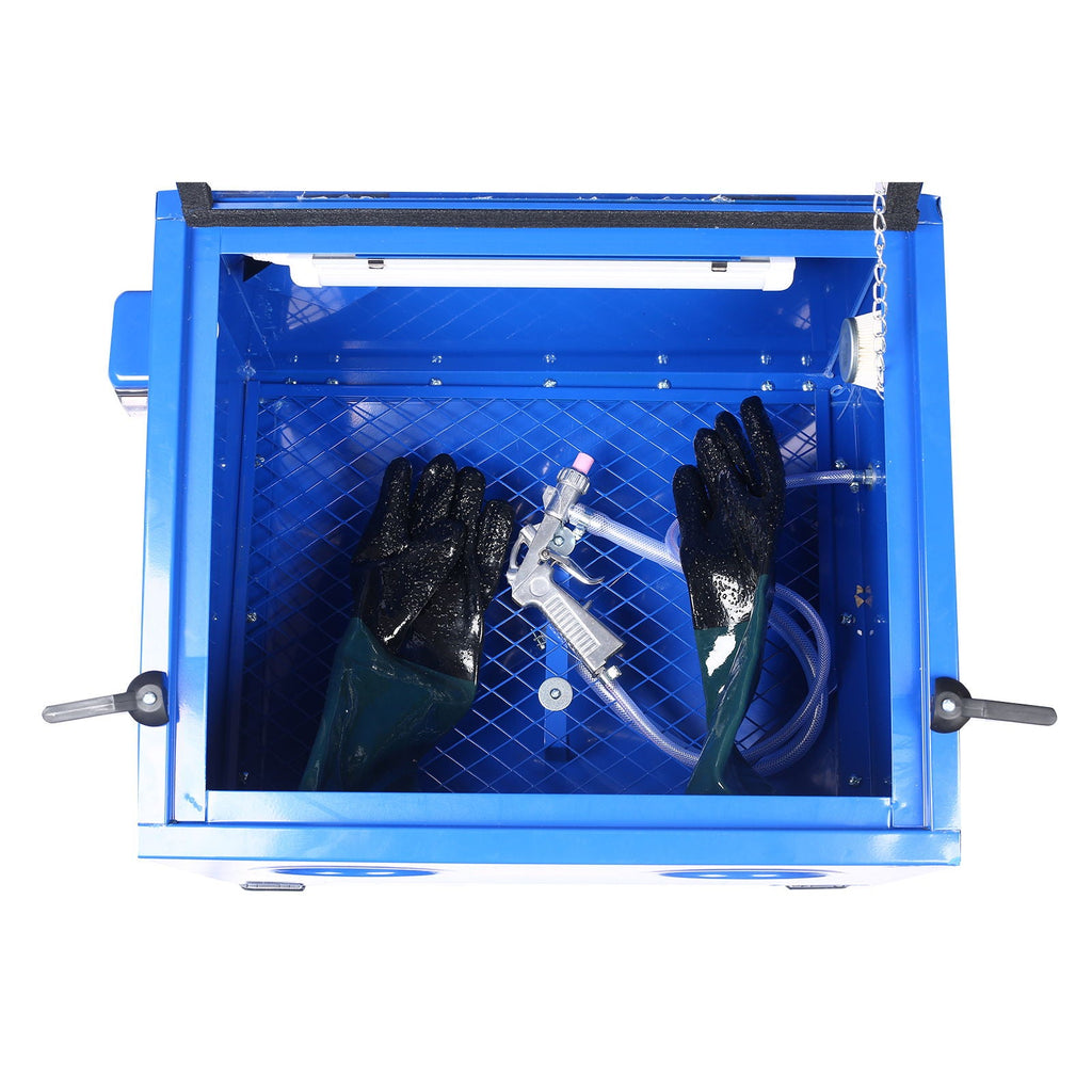 Bench Top Portable Sand Blaster Cabinet Kit 25 Gallon with Sealed Gloves - Blue
