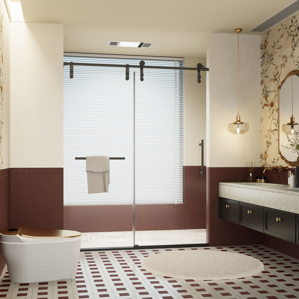 Frameless Single Sliding Shower Doors With Towel Rail & Handle