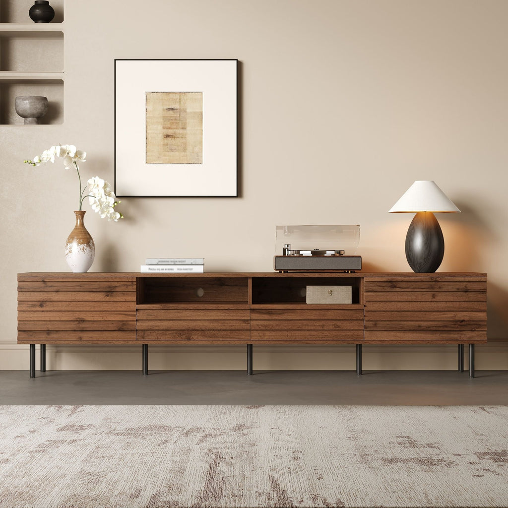 Walnut TV Stand for TVs Up to 85" with Closed Storage and Soft Closing Hinges