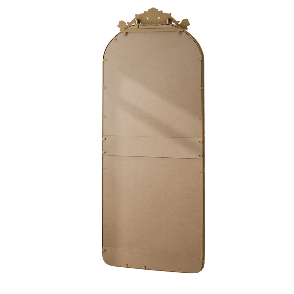 Full Body Arched Mirror with Vintage Carved Applique - Bronze or Pearl Silver