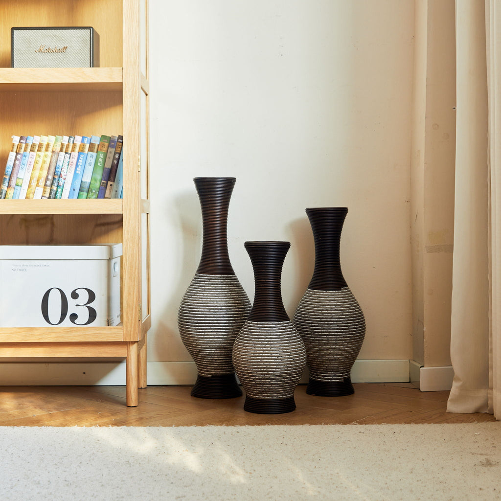 Tall Designer Floor Vase with Elegant 2 Tone - White or Dark Brown