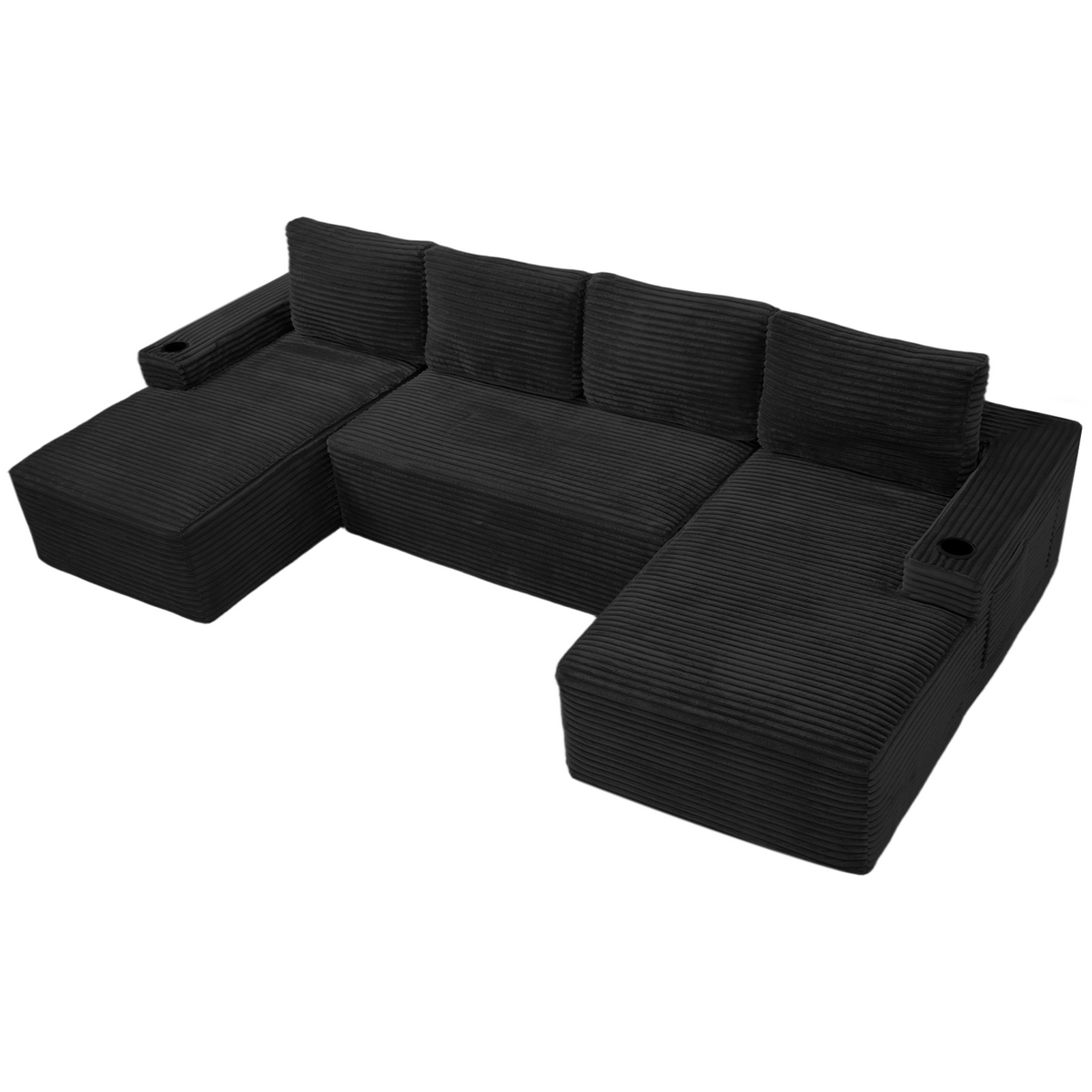 Compressible U-Shaped Sectional Sofa Set with Built-In Cup Holders - Corduroy