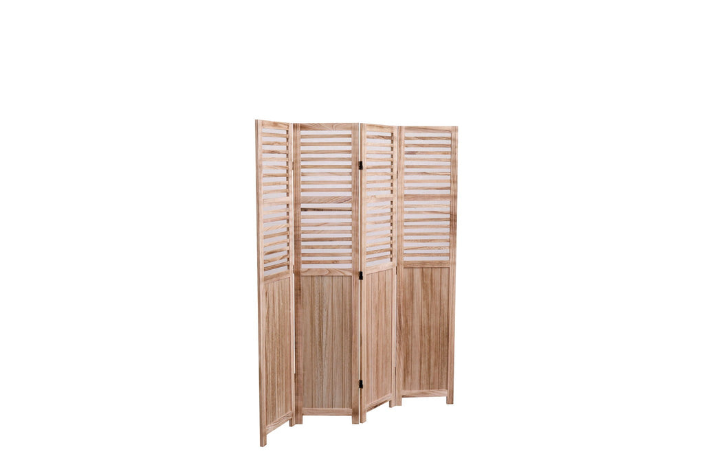 Light Brown Panel Folding Room Divider with Metal Hinges - Solid Wood