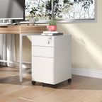 3-Drawer Mobile File Cabinet with Lock and Wheels - White
