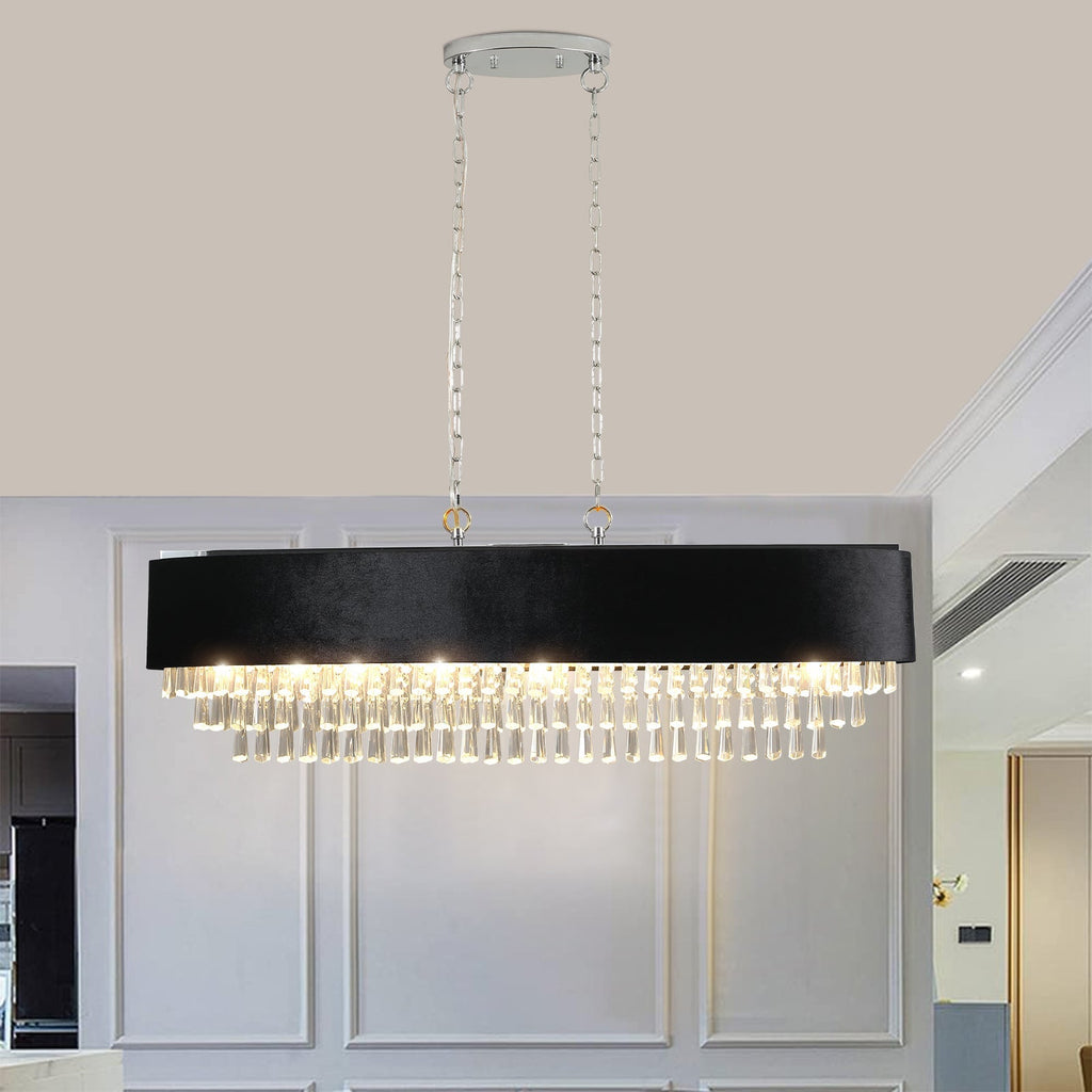 39" Modern Crystal Chandelier with Black Velvet Shade