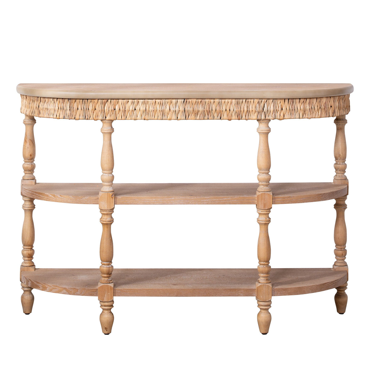 Handcrafted Wood Console Table with Hand-Woven Trim - Natural