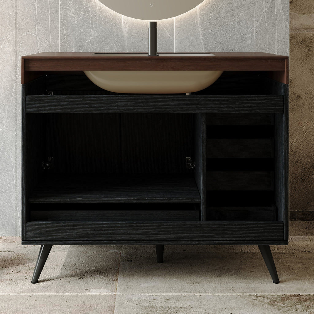 36" Freestanding Bathroom Vanity with Faux Marble Top & Ceramic Sink - Multiple Colors