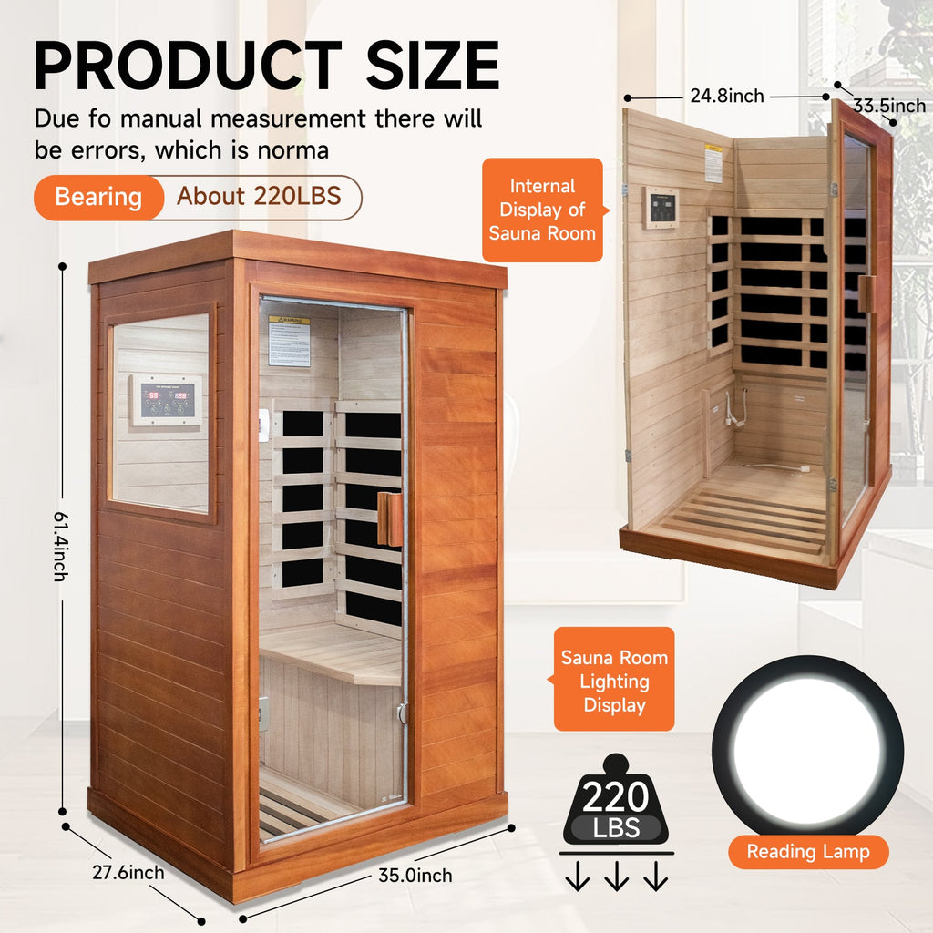 Solid Wood Infrared Sauna Room with Broad-Spectrum Heating Plates - Natural