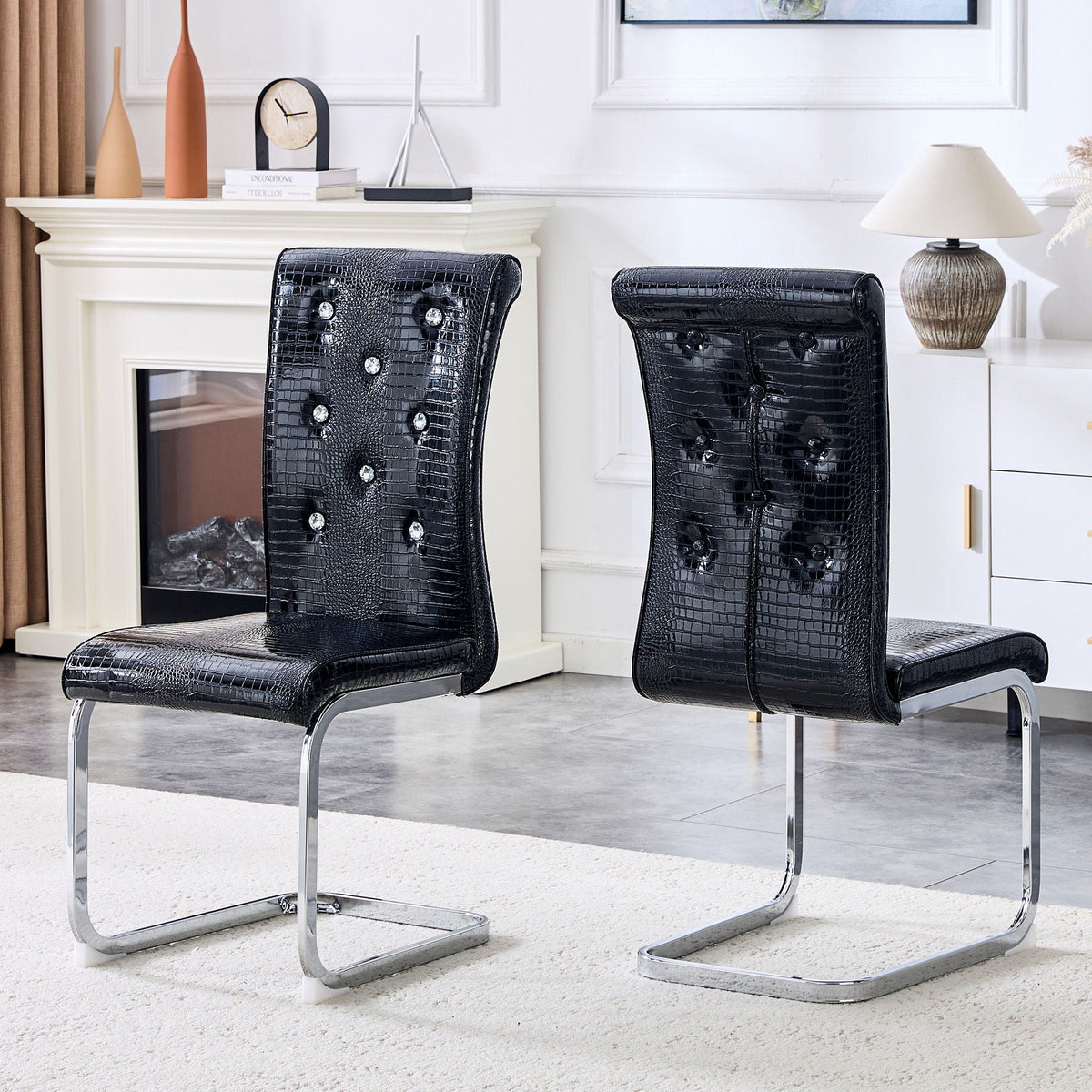 Elegant Design Upholstered Dining Chairs with Crystal Details - Multiple Colors