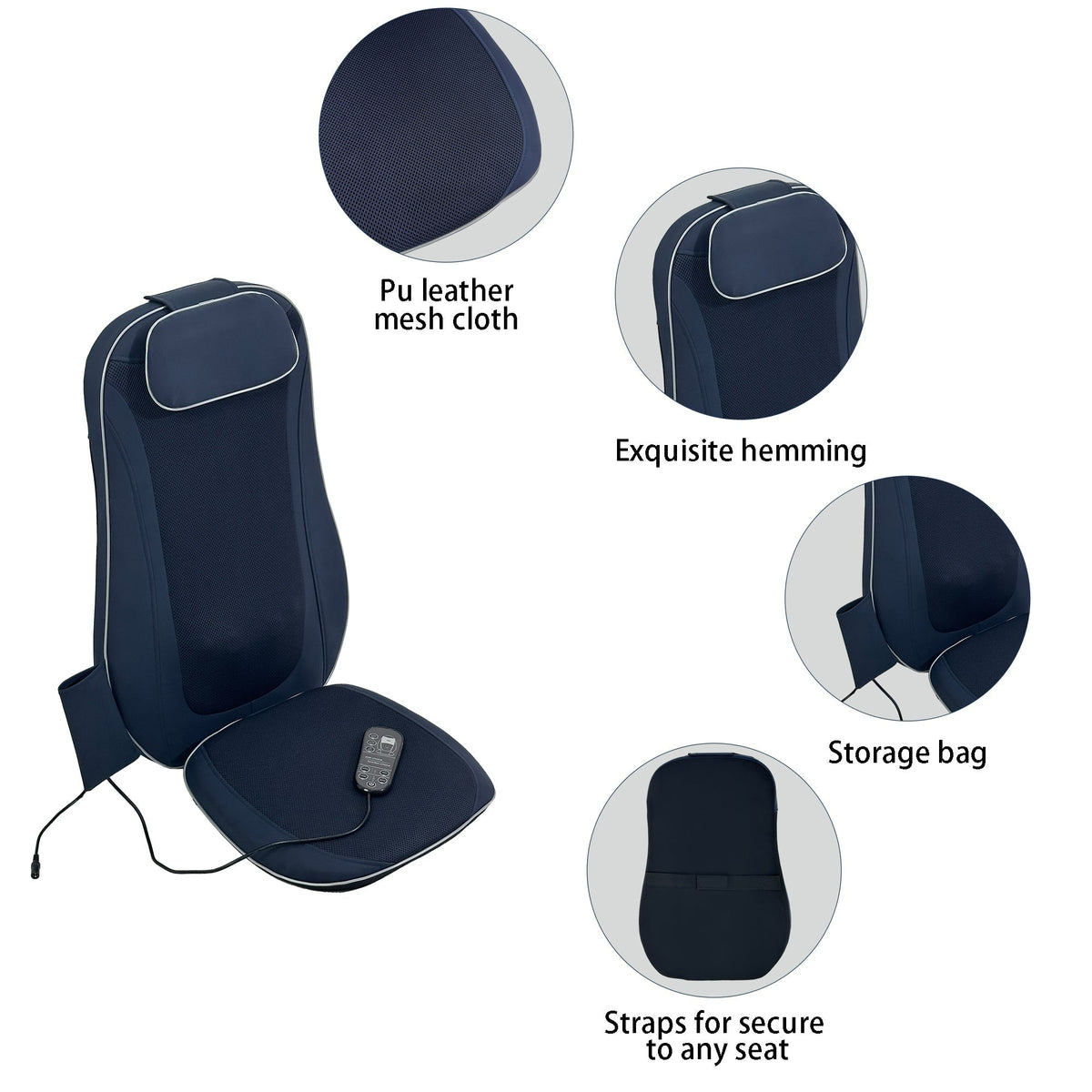 Shiatsu Back Massager with Kneading and Heating - Dark Blue