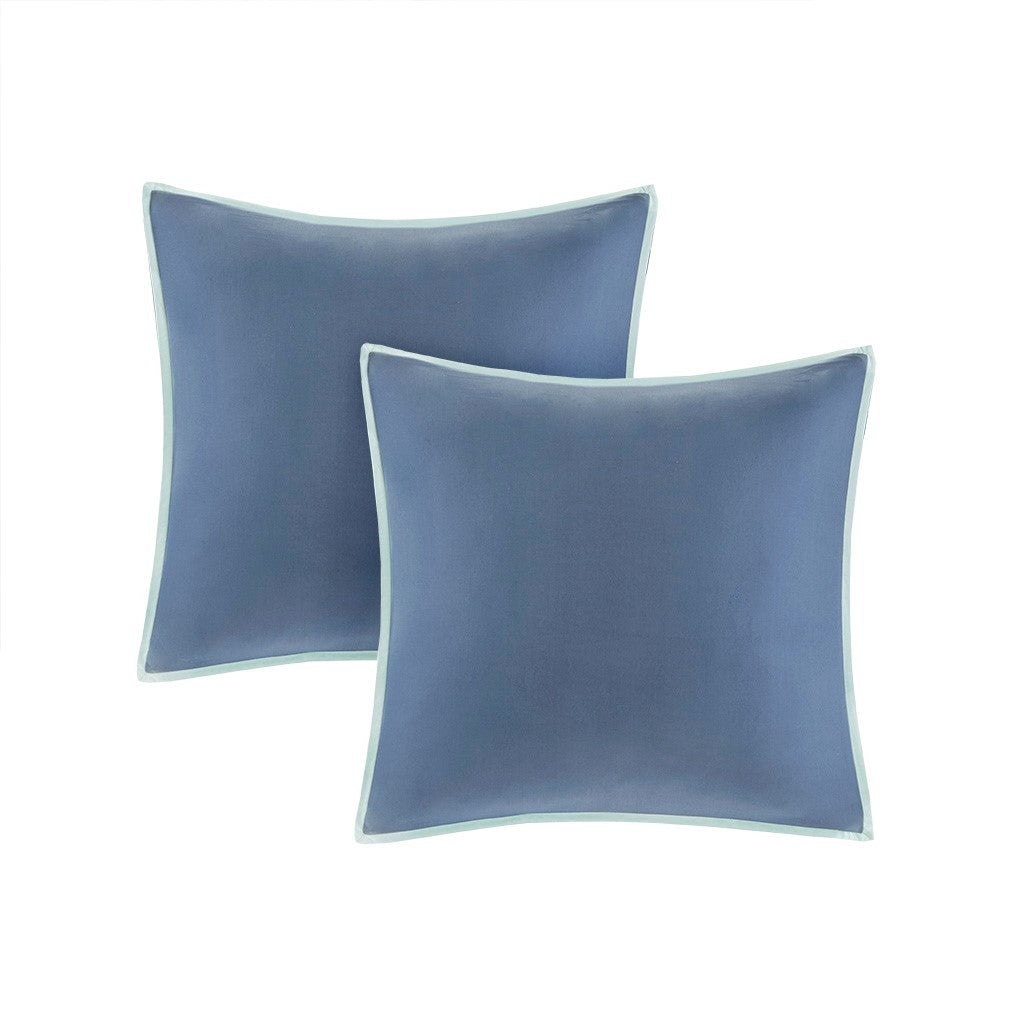 8 Piece Cotton Floral Reversible Comforter Set with Decorative Pillows - Blue