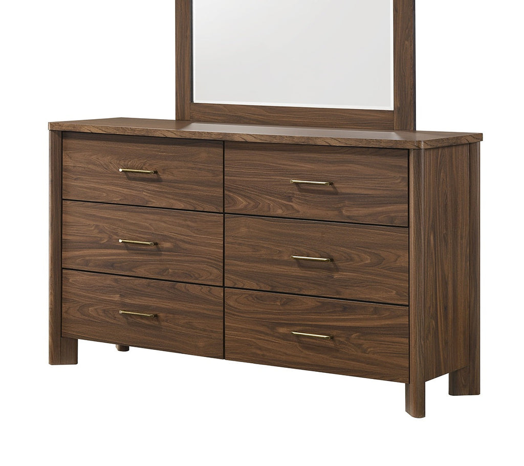 Walnut Color Solid Wood Dresser 6-Drawers with Rounded Edges - Walnut
