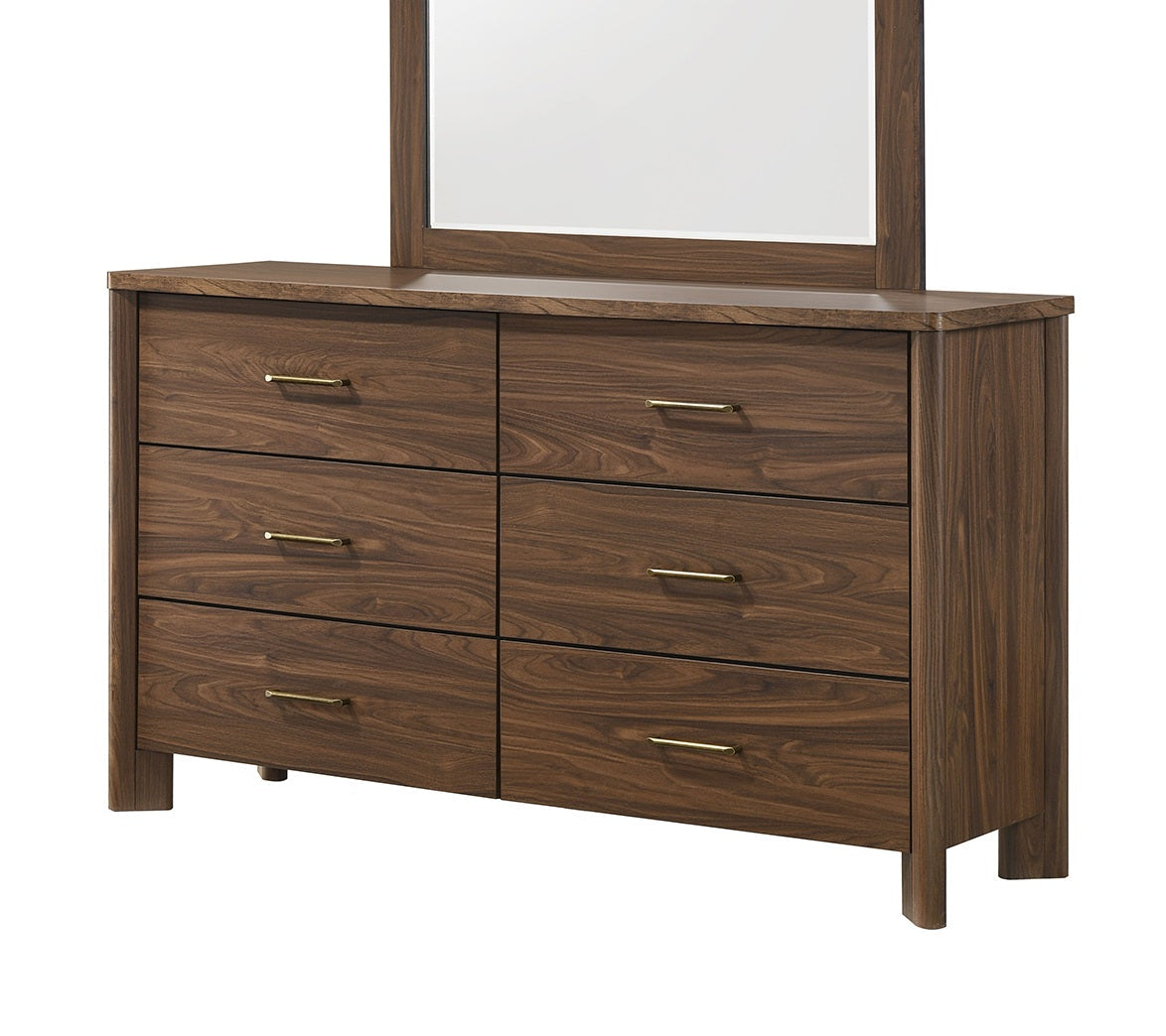 Walnut Color Solid Wood Dresser 6-Drawers with Rounded Edges - Walnut