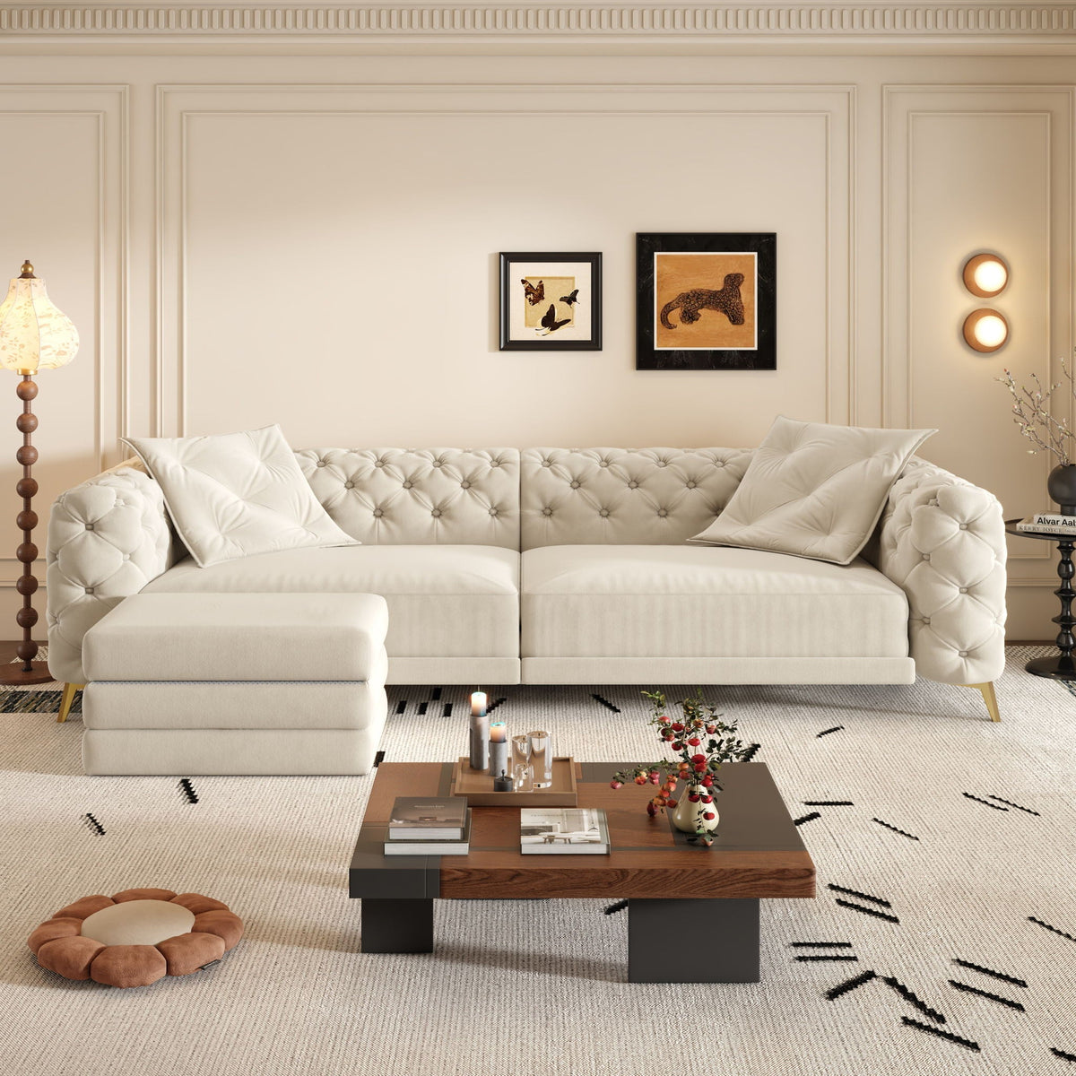 3-In-1 Convertible Sleeper Sofa Set with Deep Seat & Movable Ottoman - White, Beige, Gray