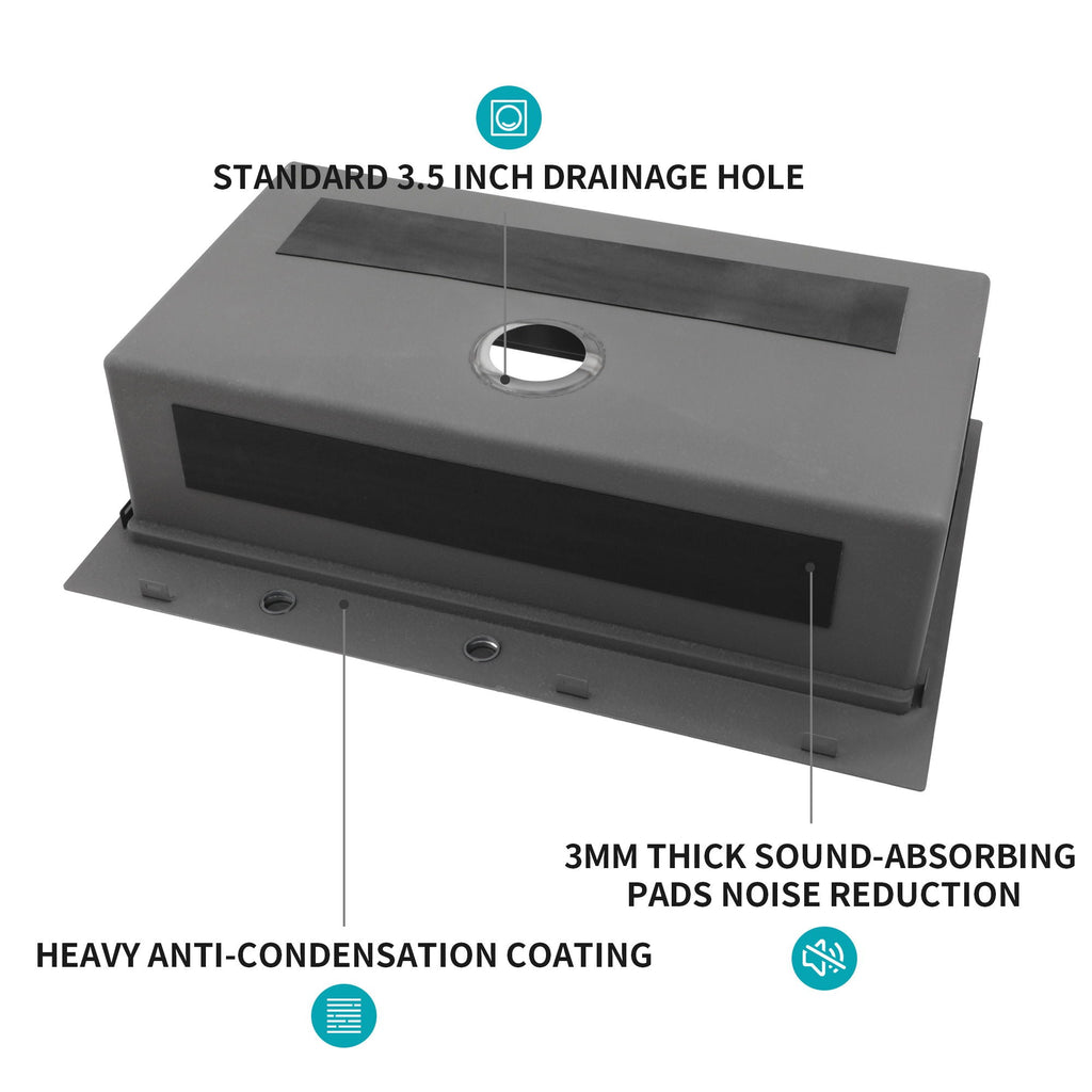 33" Drop In Kitchen Sink with Ledge Workstation - Gunmetal Black
