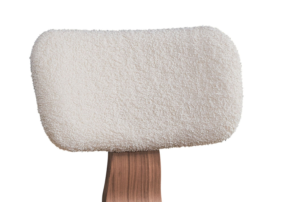 Boucle Walnut Side Chair Set with White Upholstery - Set of 2