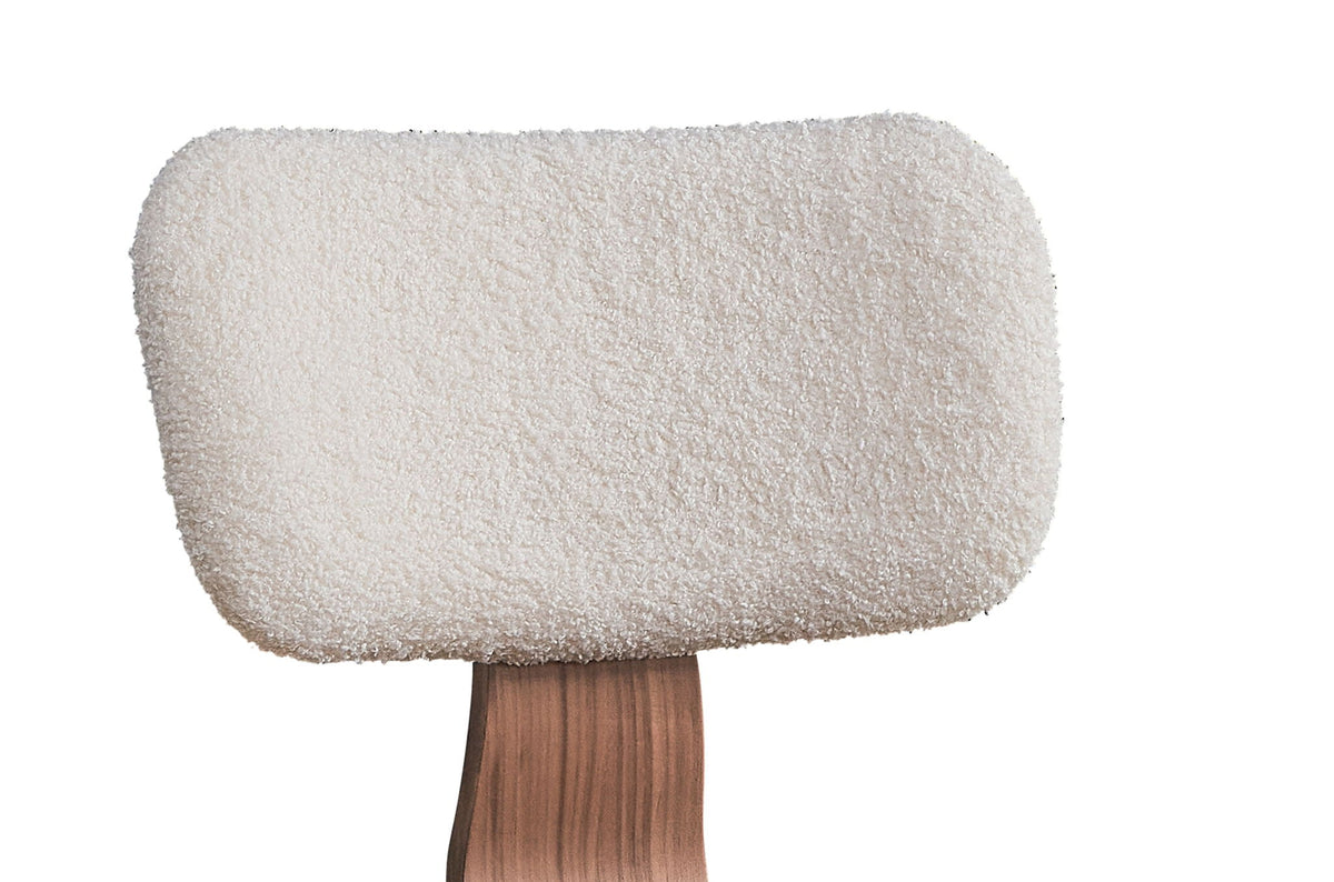 Boucle Walnut Side Chair Set with White Upholstery - Set of 2