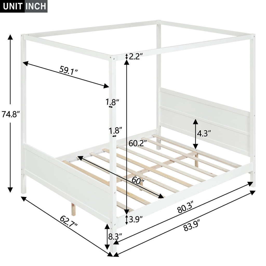 Canopy Platform Bed with Headboard and Footboard, Slat Support Leg - Queen