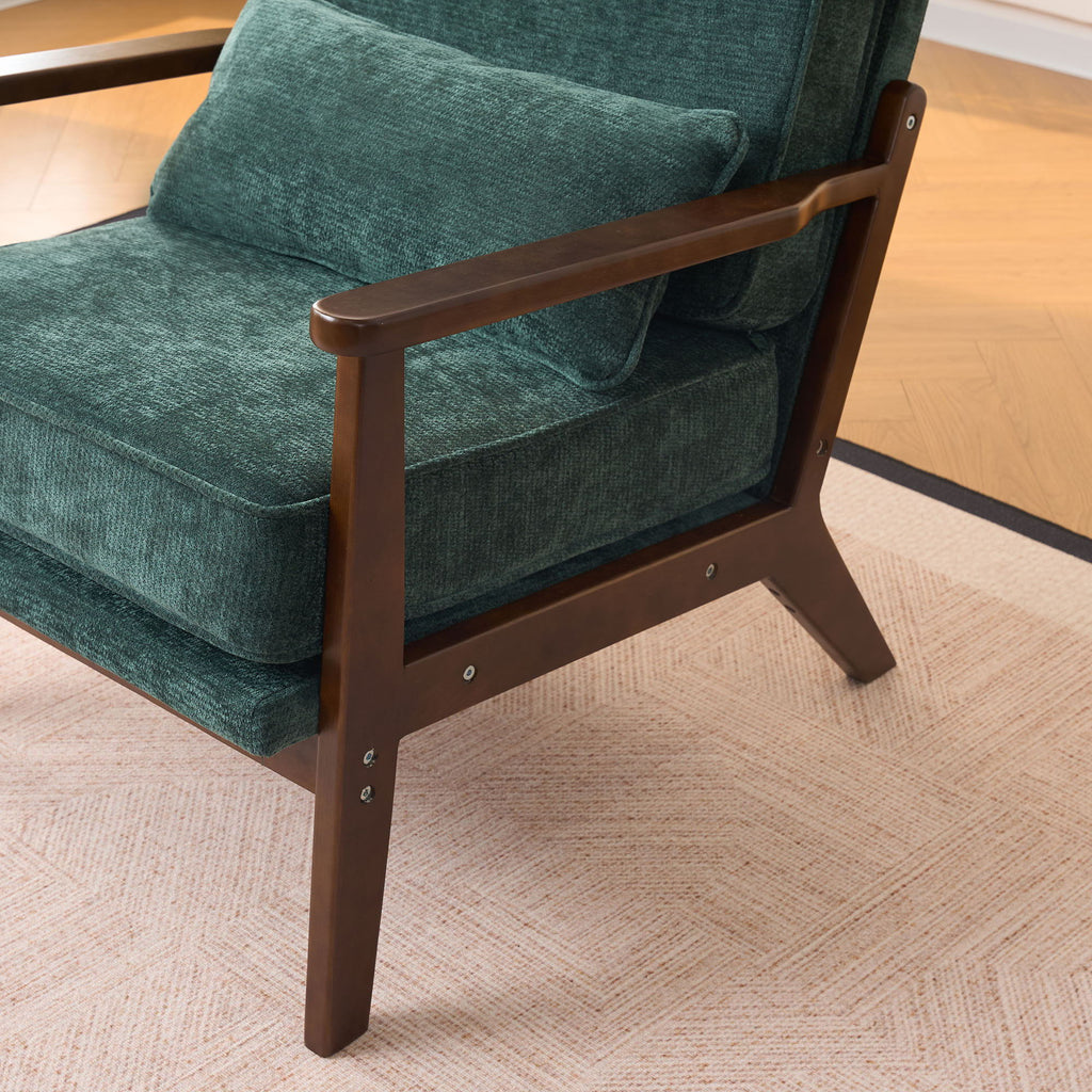 Living Room Chair with Lumbar Pillow and Solid Wood Frame - Dark Gray, Dark Green, Beige