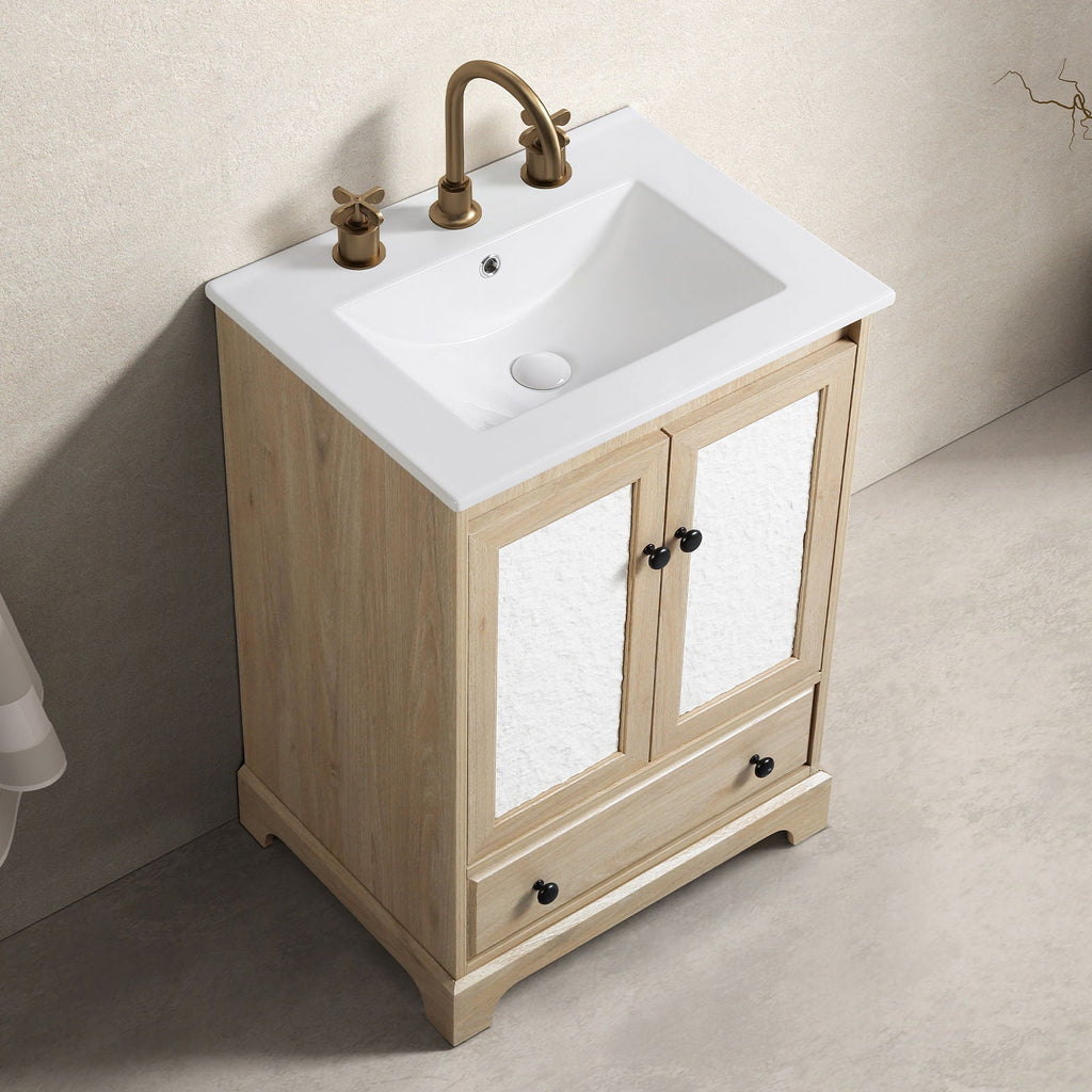 Brown Bathroom Vanity with Ceramic Basin, 1 Drawer Free Standing Storage