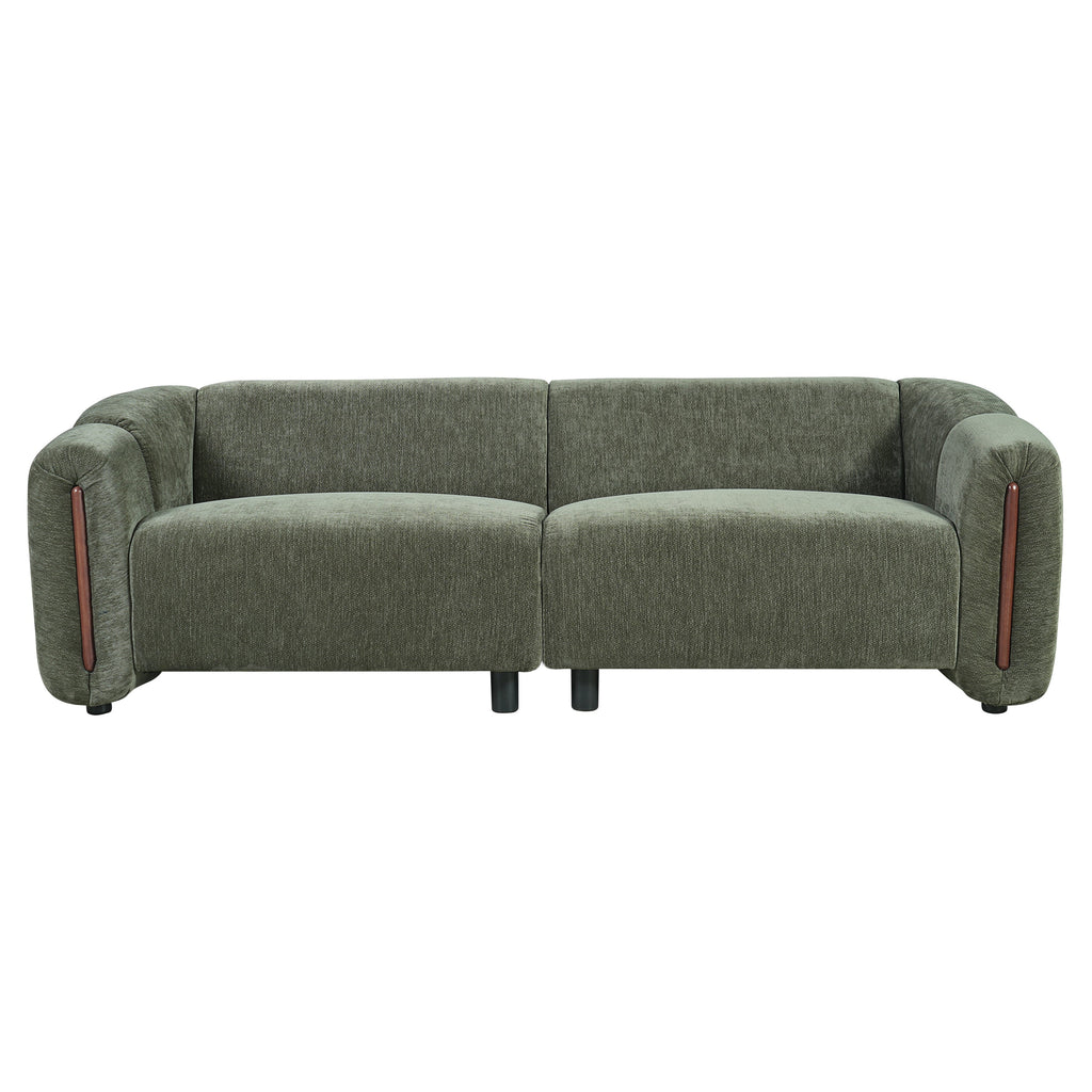 Modern Minimalist Curved Block Sofa with Wood Accents - Cream Boucle
