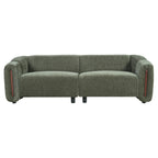 Modern Minimalist Curved Block Sofa with Wood Accents - Cream Boucle