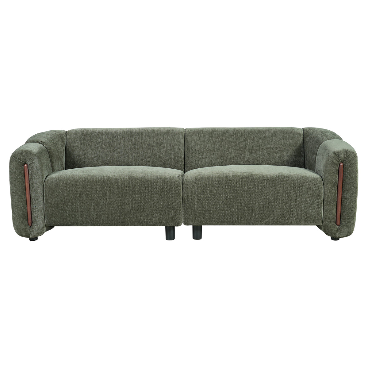 Modern Minimalist Curved Block Sofa with Wood Accents - Cream Boucle