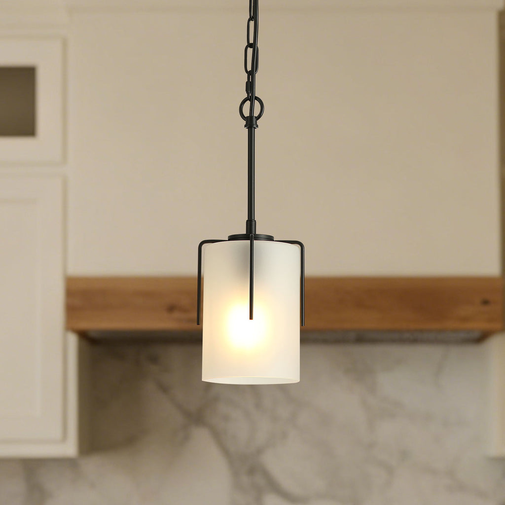 Adjustable Cylindrical Pendant Light with Frosted Glass Shade - Black or Gold